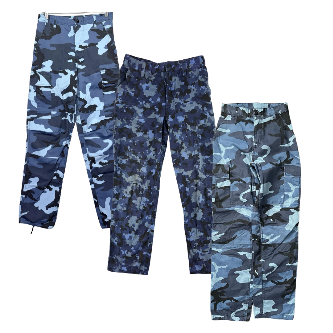 75x BLACK & BLUE CAMOUFLAGE CARGO TROUSERS