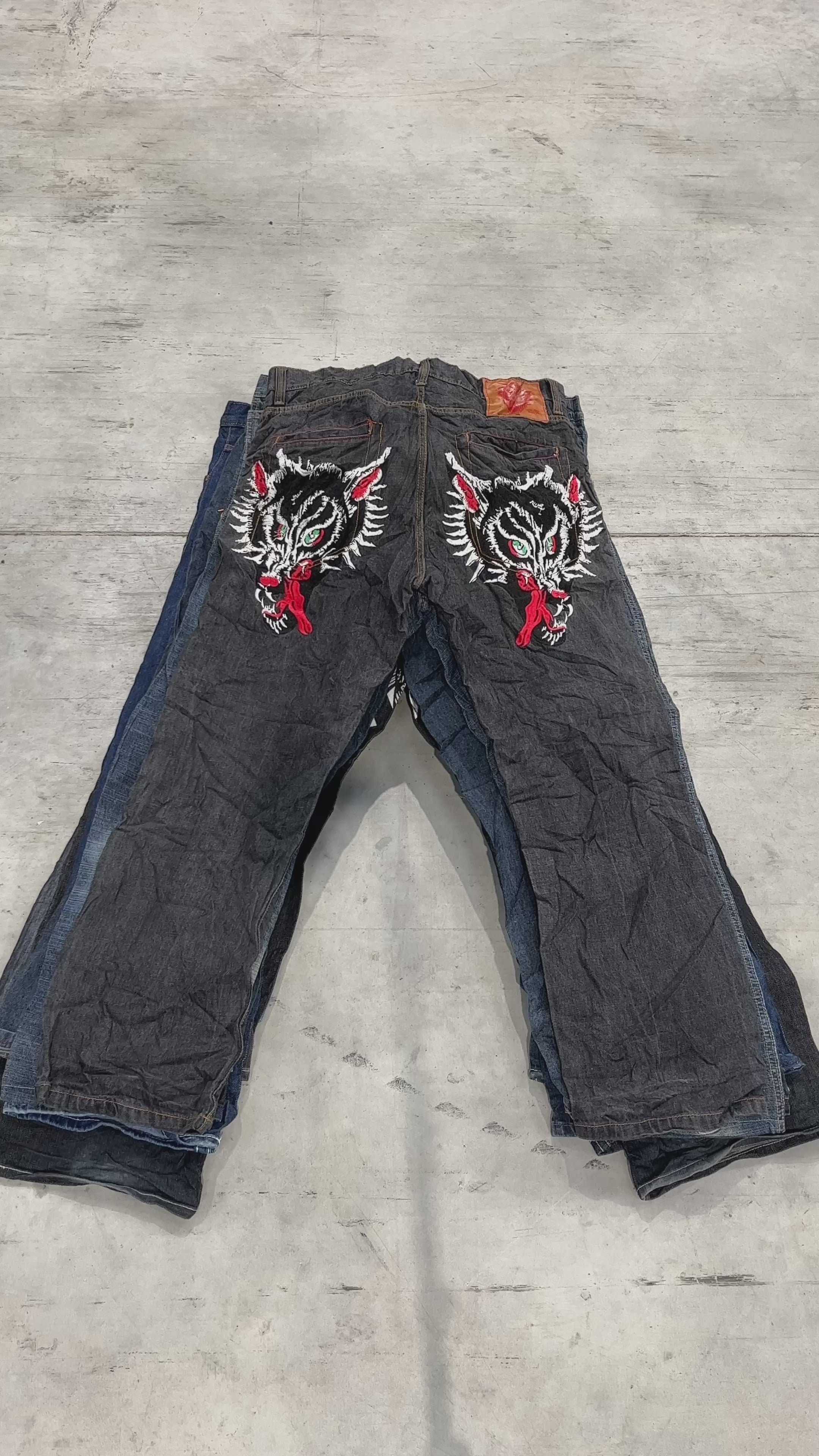 Embroidered Y2K Hip Hop Jeans | Vintage Wholesale Supply