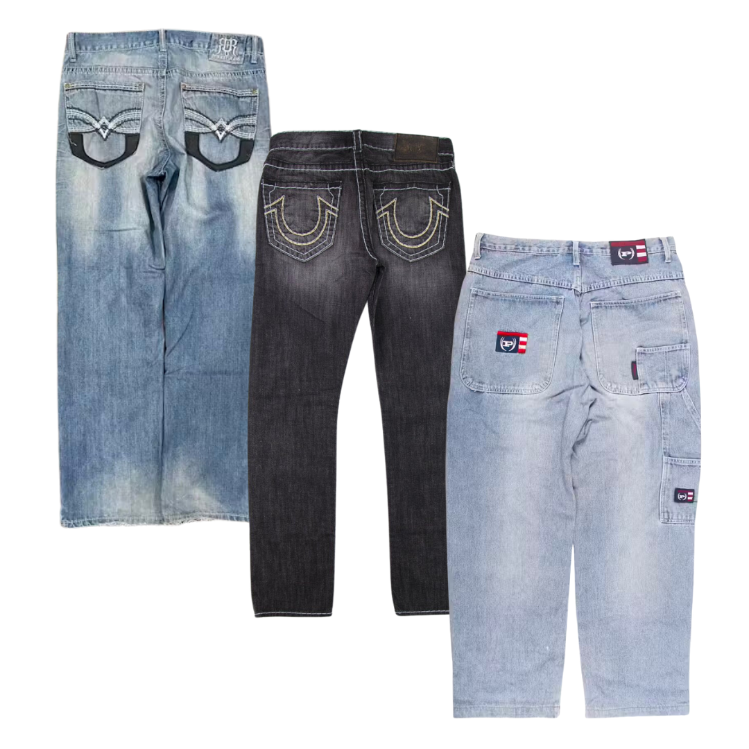 50x Y2K HIP HOP JEANS MED EMBRODERING